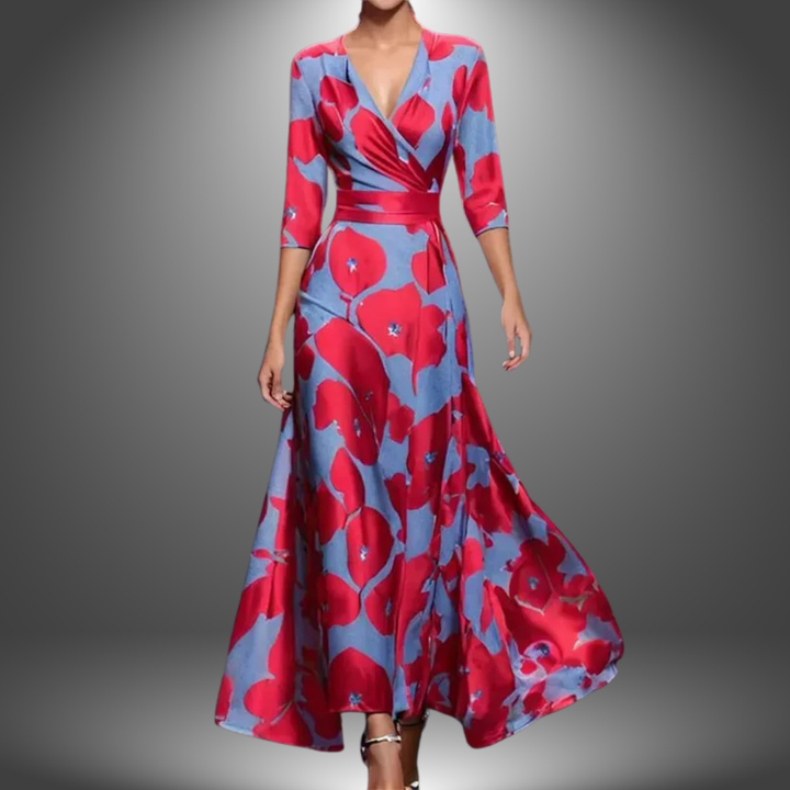 Flattering V-Neck Half Sleeve Boho Maxi Dress.