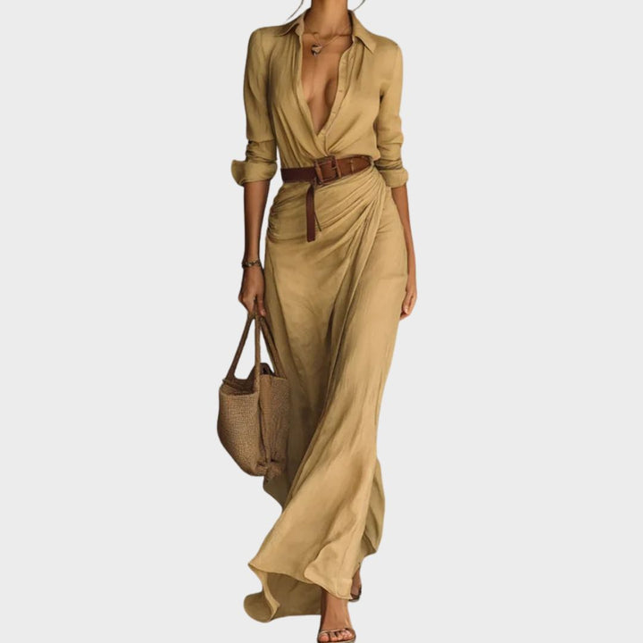 Lapel-Wrap Maxi Dress