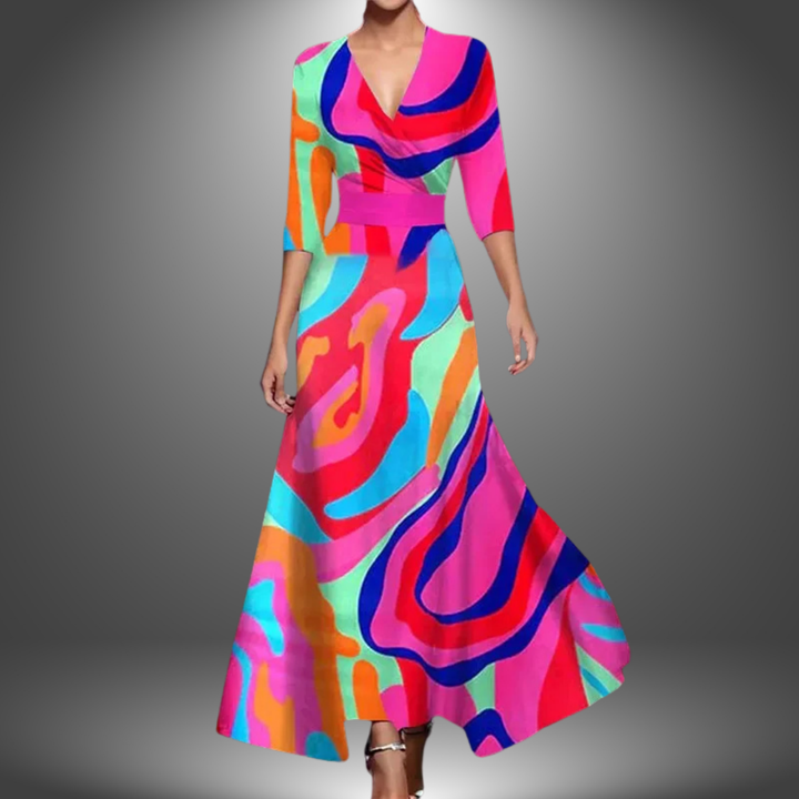 Flattering V-Neck Half Sleeve Boho Maxi Dress.