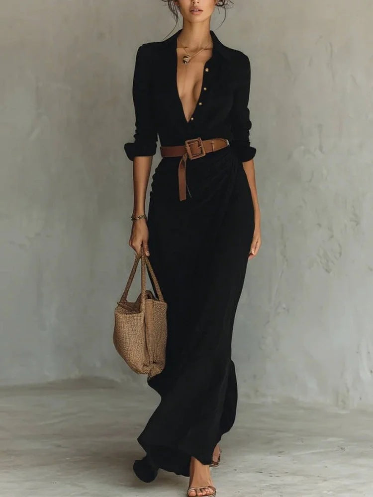 Lapel-Wrap Maxi Dress