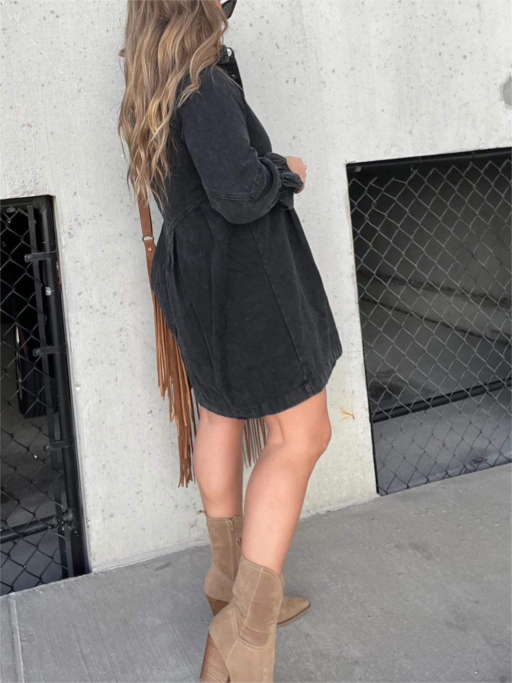 Galilea - Chic Turn-Down Collar Denim Midi Dress